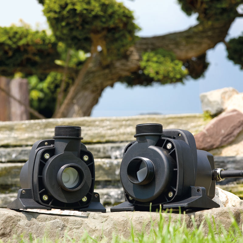 Zwei Teichpumpen auf einem Stein plaziert