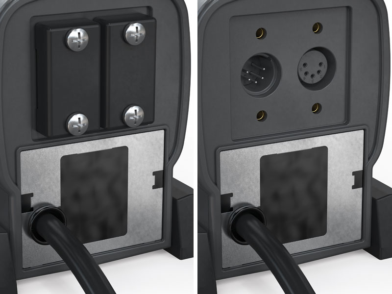 Rueckseite mit Strom-Anschluesse Nahaufnahme Regler Teichpumpe Aquarius Eco Premium