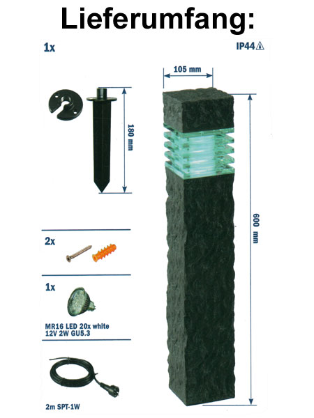 Lieferumfang der Gartenleuchte Kolossos