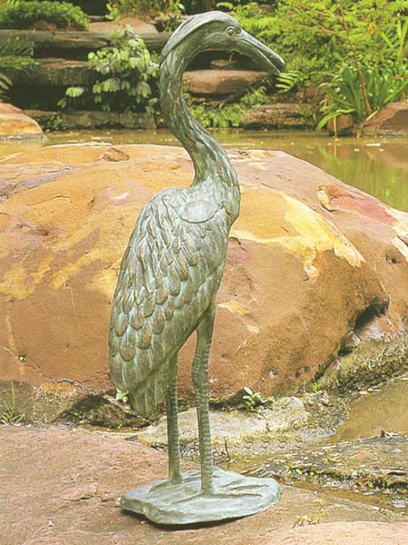 reiher-bronze-stehend Bronze-Wasserspeier Graureiher (Artikel Nr. 90112)