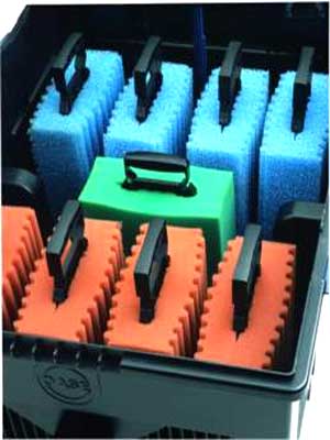 Anordnung der Filterschwaemme im Teichfilter BioTec