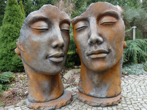 Betonbüsten-Set - Gesicht &#039;Frau&#039; und &#039;Mann&#039; mit Rosteffekt - Skulpturen - XXL-Produkt